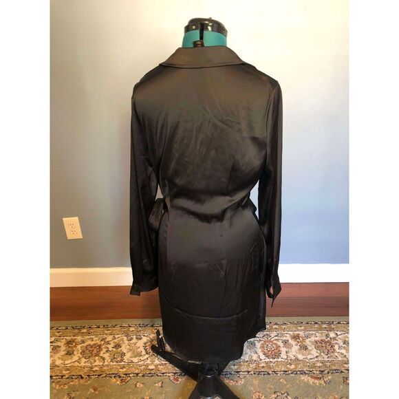 House of Harlow 1960 Black Satin Rare Revolve Wrap Long Sleeve Dress, size M - Picture 3 of 6